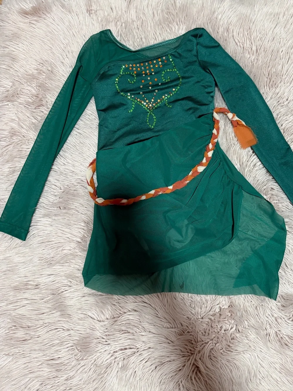 Emerald Green Long Sleeve Dance Costume with Rhinestone - semi costume -